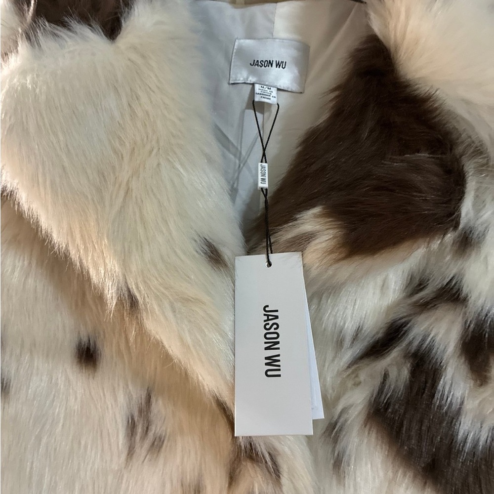 Jason Wu Cream and Brown Faux Fur Coat Medium New With Tag - Picture 5 of 9